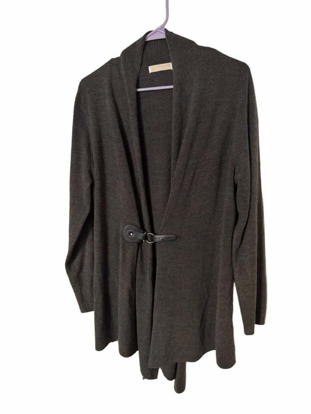 Christina Gray Long Sleeve Cardigan with Buckle Closure
